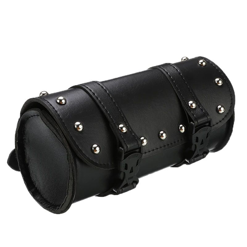 

Universal Mini Motorcycle Tool Bag 21x10cm Synthetic Leather Black Round Fork Bag For Harley Front Fork Handlebar Saddlebag
