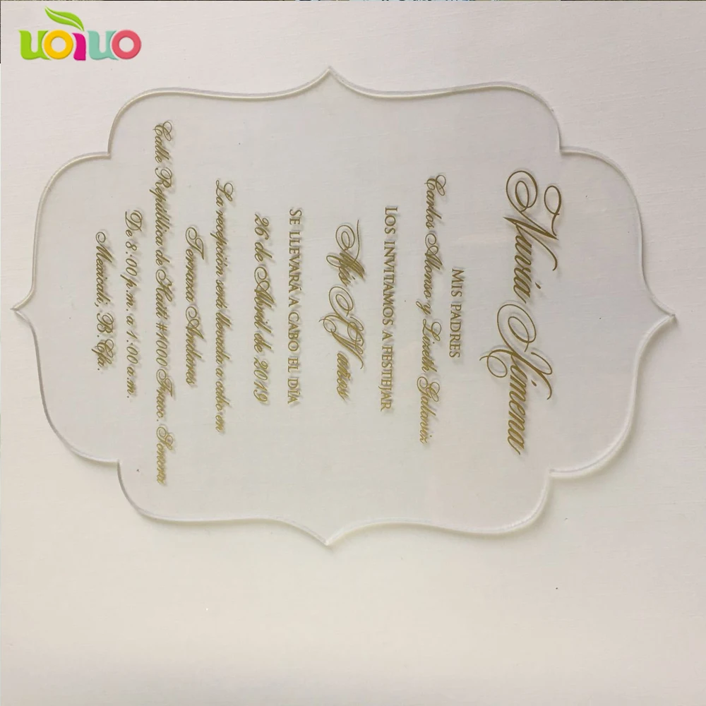 30 шт. новейшая прозрачная акриловая Свадебная пригласительная открытка Золотое и розовое золото с печатью слов образец свадебных приглашений