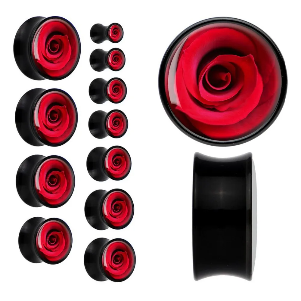 Black Acrylic Close Up Red Rose Saddle Plug