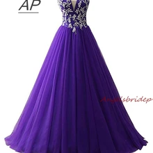ANGELSBRIDEP фиолетовое милое бальное платье пышные платья 15 лет Сексуальная Аппликация полная длина Бальные платья Формальные знаменитостей