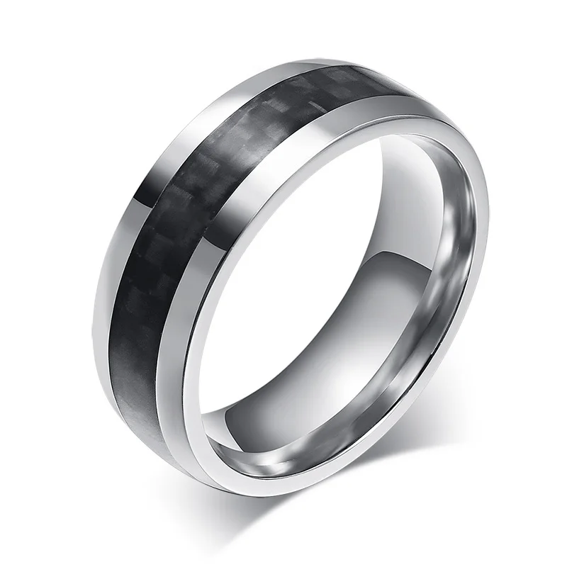 Men's Rings Stainless Steel Inlay Black Carbon Fiber Rings for Women Men Fashion Wedding Band Jewelry anel masculino