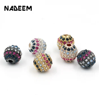 

5PCS/Lot Copper Micro Pave Mix Color Cubic Zirconia Disco Ball Round Bead Spacer Beads For Bracelet Jewelry Making DIY Accessory