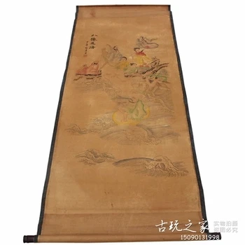 

Antique calligraphy and painting, Tang Pahu, Eight Immortals crossing the sea room, drawing landscape paintings