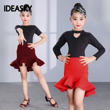 Платье с длинным рукавом для бальных танцев, латинских танцев, Детские платья для девочек, детские платья для соревнований, сальса, танго, для занятий танцами, Самба, комплект юбок