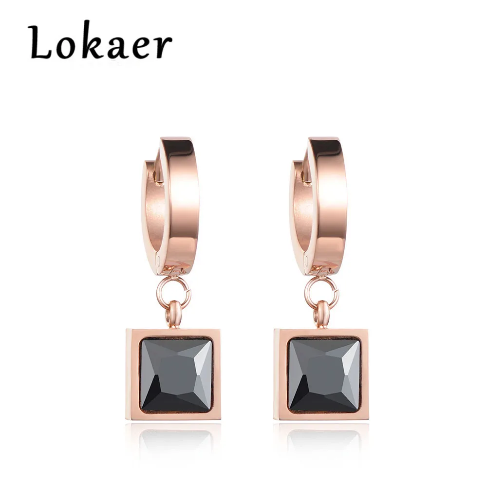 

Lokaer Classic White & Black Square Cubic Zirconia Hoop Earrings For Women Titanium Steel Female Earrings Jewelry E170450316R