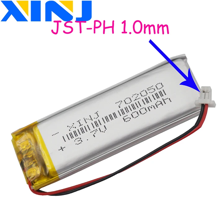 Xinj 3,7 V 600 mAh Li-Po полимерная Батарея 702050 2pin JST-PH 1,0/1,25/1,5/2,0/2,54 мм разъем для Камера gps музыкальный плеер навигации