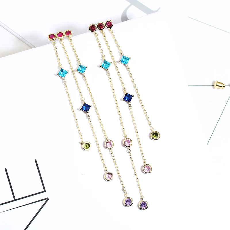 

XIUMEIYIZU Long Tassel Zircon Earrings Shining Charming Glory Simple Style Crystal Earrings Gifts For Ladies