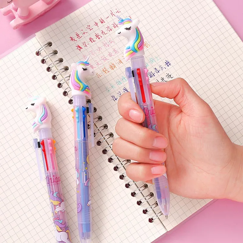 1pcs Cute Cartoon Unicorn 6 Colors Press Ballpoint Pen 0.7mm Multi Color Ballpoint Pen School Supply Stationery Gift Random