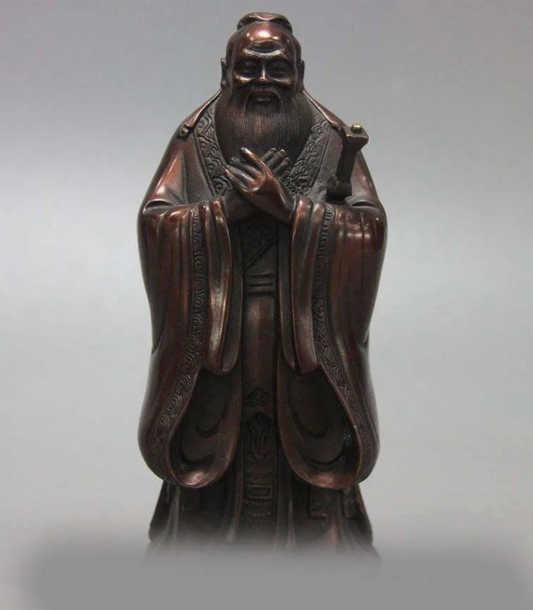

China Confucianism Bronze Copper Great Confucius Kong Zi Kongzi Statue Sculpture SD 506