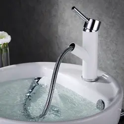 Смесители для раковины белые хромированные латунные выдвижные вращающиеся Смесители для ванной комнаты с одной ручкой смесители для воды