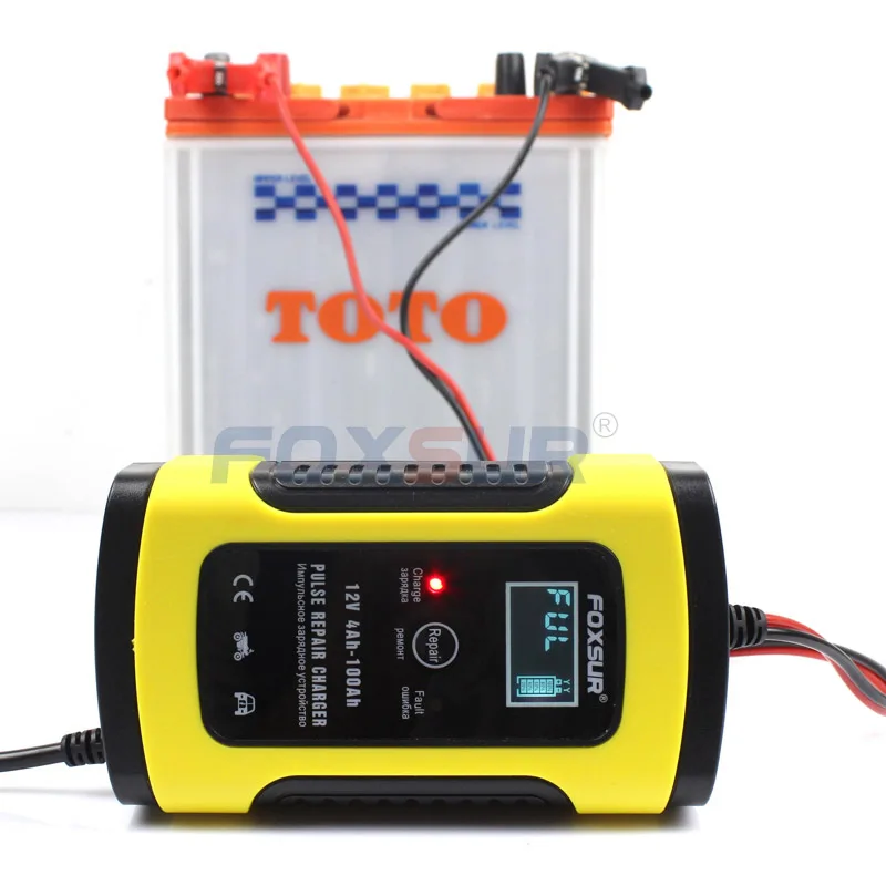  FOXSUR 12V 5A Pulse Repair Charger with LCD Display Motorcycle & Car Battery Charger 12V AGM GEL WE
