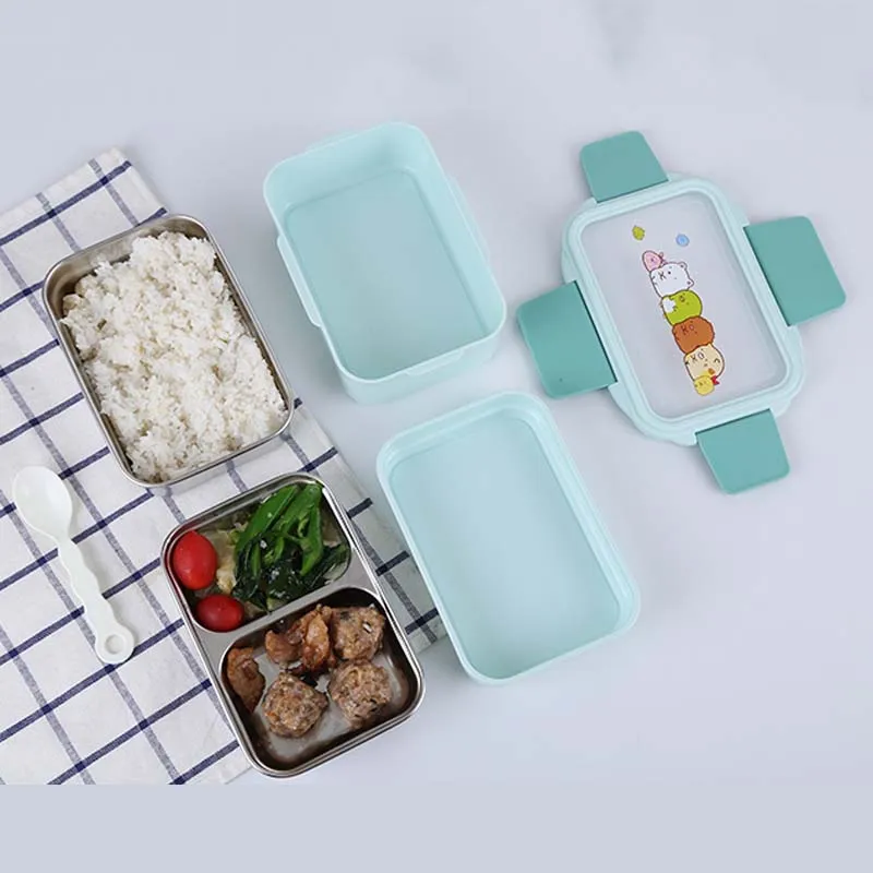 Картонный Ланч-бокс для детей, японский 304 из нержавеющей стали, Bento box, герметичный детский Ланч-бокс, контейнер для еды, 1400 мл