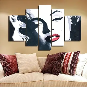 

5 Piece Canvas Wall Art Large Abstract Modern Marilyn Monroe Canvas Deco Oil Painting For Bedroom Framed Free Shipping