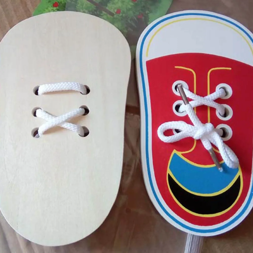 

Basic & Life Skills Toys Kids Educational Children Wooden Toddler Lacing Shoes Early Learning Toy Teaching Aids Shoelaces Teach