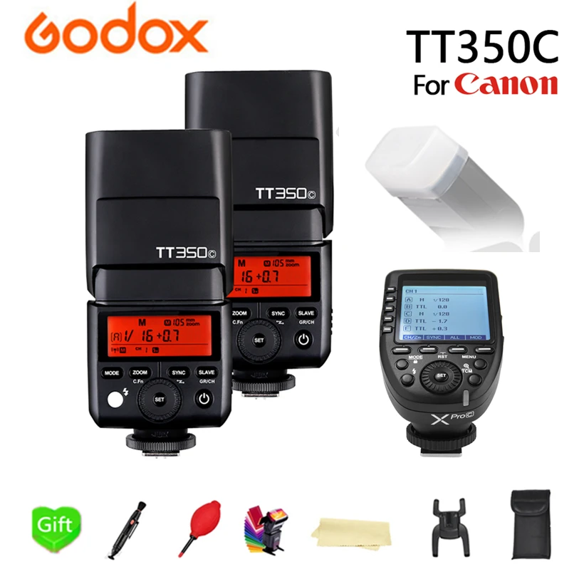 

2x GODOX TT350C GN36 2.4G Wireless 1/8000s HSS TTL TT350-C Speedlite Flash Pocket Lights + Xpro-C Transmitter For Canon Camera