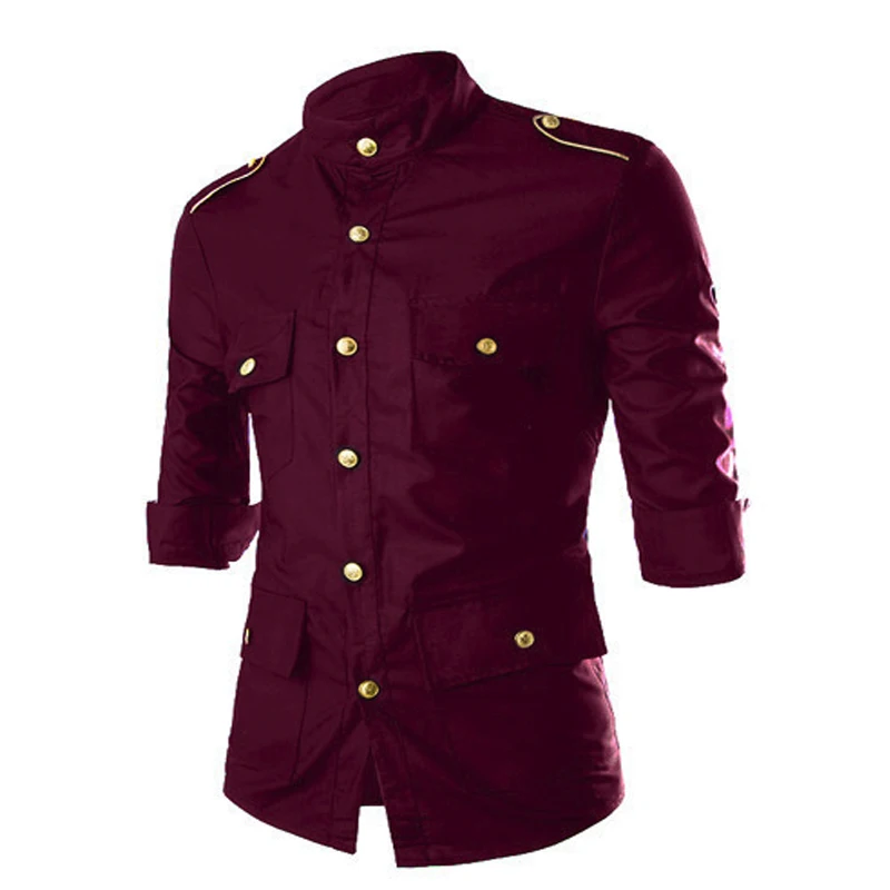 الرجال قميص 2019 الأزياء الكورية البرية طويلة الأكمام عارضة قمصان الرجال الكتفية أزرار تزيين موحدة صالح سليم ملابس للرجال الأسود