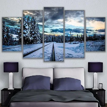 

Canvas Pictures Prints Poster Home Art Wall Decoration 5 Panels Trees Snow Landscape For Living Room Modular Painting Unframed