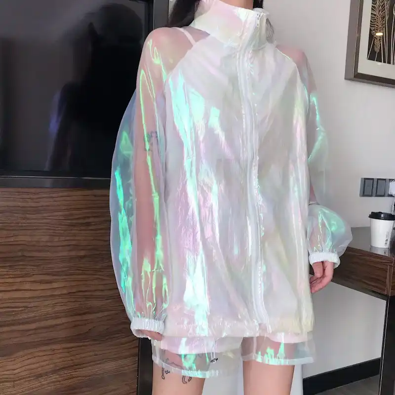 jaqueta transparente holográfica
