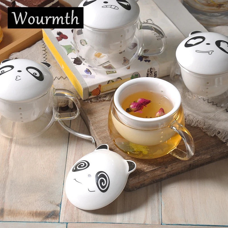 

300ML Creative Flower Tea cup Ceramic Filter liner Three-piece Glass cup Panda Heat-resistant thick Glass Mugs Outdoor drinkware