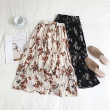 Женская летняя юбка с завышенной талией, плиссированная шифоновая юбка средней длины