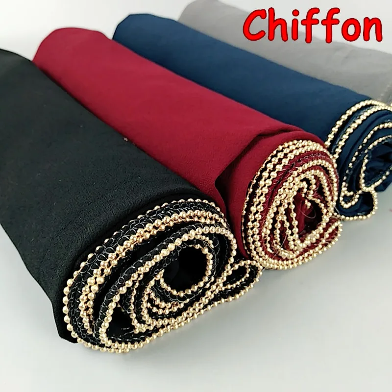 

j9 High quality plain bubble chiffon with chain hijab shawls women scarf scarves 180*75cm long wrap