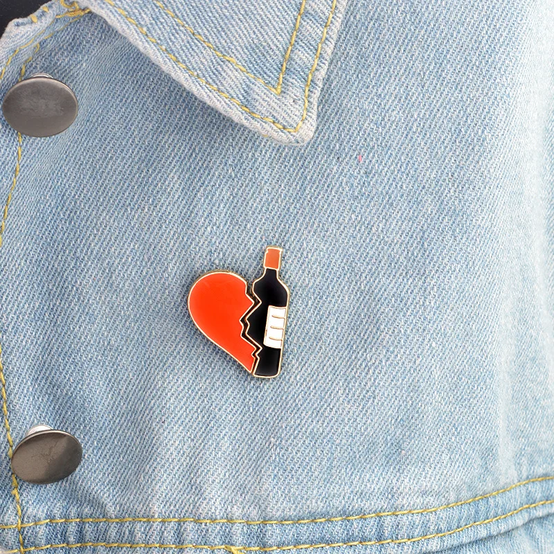 

2pcs/set Broken heart wine bottle Brooch Broken heart and Red Wine bottle Metal Brooch weater Pin Badge Gift Jewelry for Women