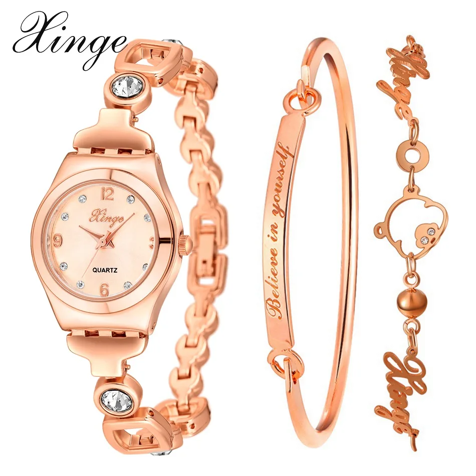 

Xinge Brand Watch Women Bracelet Jewelry Watch Set Wristwatch Women Dress Stainless Steel Quartz Watches