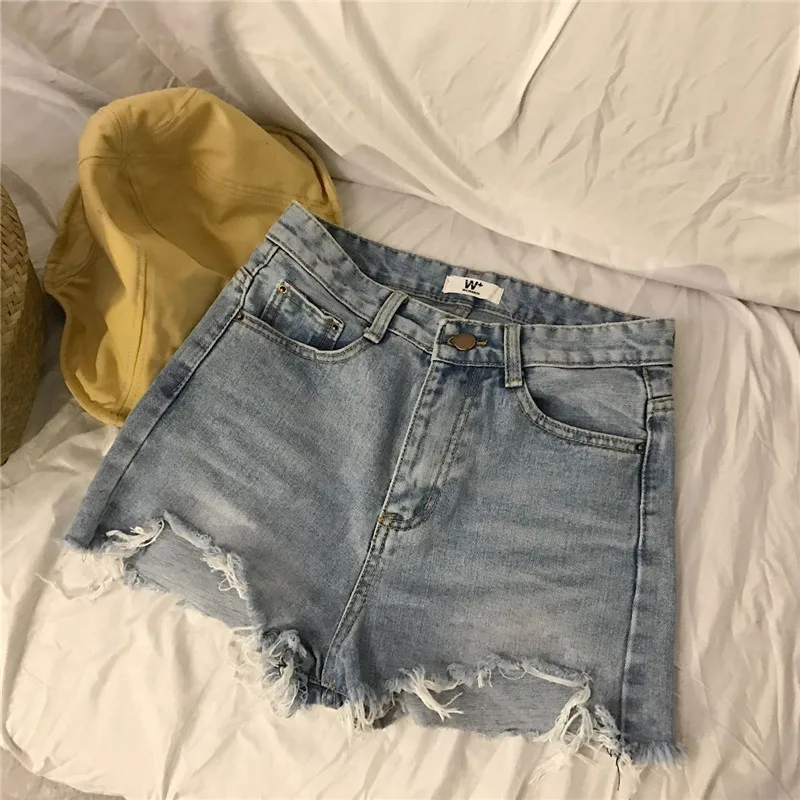 New high-waisted jeans for springsummer 2019 slim irregular wide-leg trousers and Korean baggy shorts for women's wear (10)