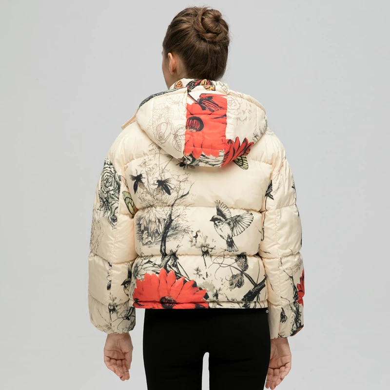 Automne Support Date Capuche Hiver 2018 Femmes D'impression Veste Bio Femelle Yo688 Moelleux Chaud Col Ynzzu À De Manteau Épaissir Mode Print Parka dIw778