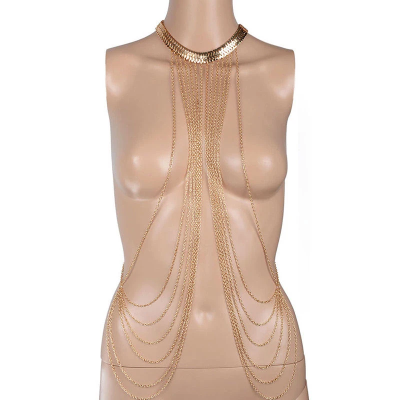 Fashion Body Neckalces Chain Women Sexy Collar Choker Gold Body Jewelry Gothic Big body Necklace Multilayer Party Jewelry