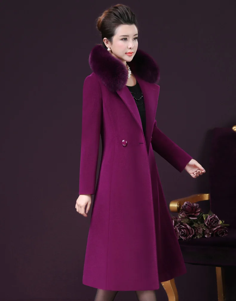 Зимнее шерстяное пальто с меховым воротником, теплое шерстяное пальто и куртка, элегантные женские пальто