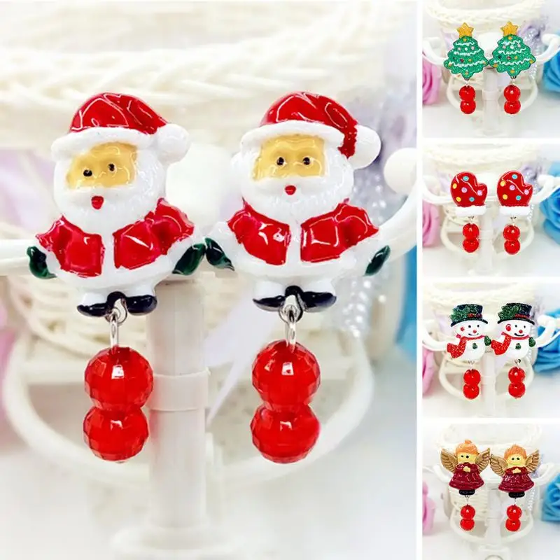 Kids children no piercing earring Christmas ear clip cute snowman Santa