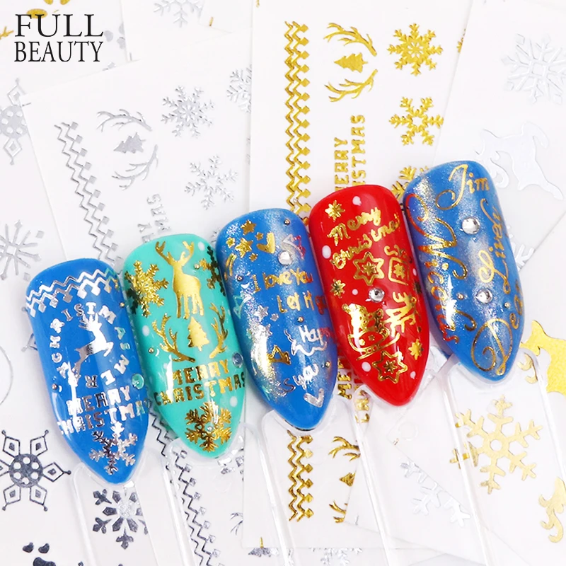 

1pcs Snowflake Nail Art Slider Sticker Decal Gold Silver Christmas Glitter Nail Art Decoration Transfer Foil Manicure Tip CHYA-1