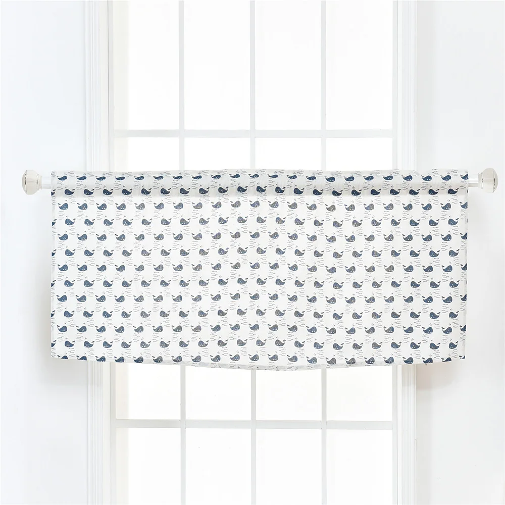 Valance Blue Flower Print Blackout Window Curtain Valances Short Semi-Sheer Curtains Rod Pocket Window Drapes 18"X59"