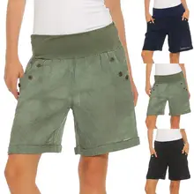Модные новые женские Летние Шорты повседневные однотонные высокая посадка на пуговице с карманами широкие женские свободные шорты с эластичной талией