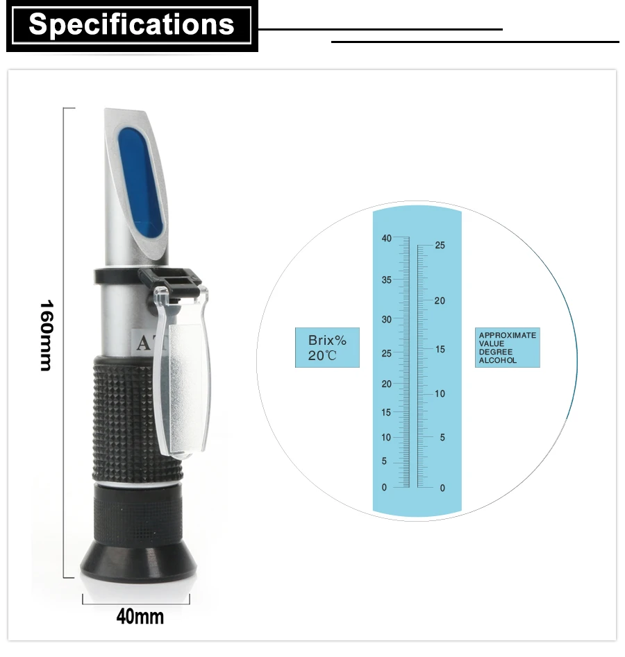 RZ рефрактометры рефрактометр, с функцией определения содержания сахара Портативный Авто Brix 0 ~ 40% алкоголь 0 ~ 25% пиво фрукты сок вина сахар