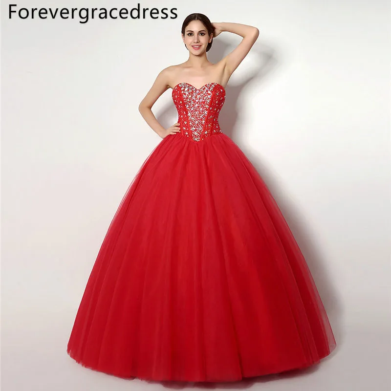 Forevergracedress Лидер продаж Реалистичные Фотографии Красный Quinceanera платье Милая Длинные бисером спинки официальная Вечеринка платье плюс