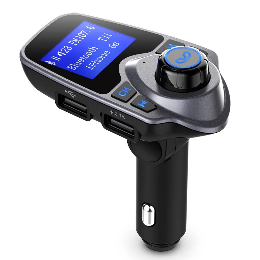 

TOP 1.44 inch Bluetooth FM Transmitter car kit Dual USB Port TF Card/U Disk Handsfree calls Radio Adapter For iPAD,MP3, Phones