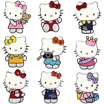 

1PCS Red Bow Hello Kitty Cat girls Embroidered Patch Iron on Sewing on Applique Patch Clothes Shoes Bags DIY Badges Patches