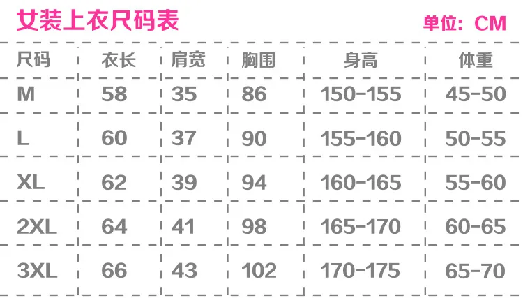 Badminton Blouse Size table