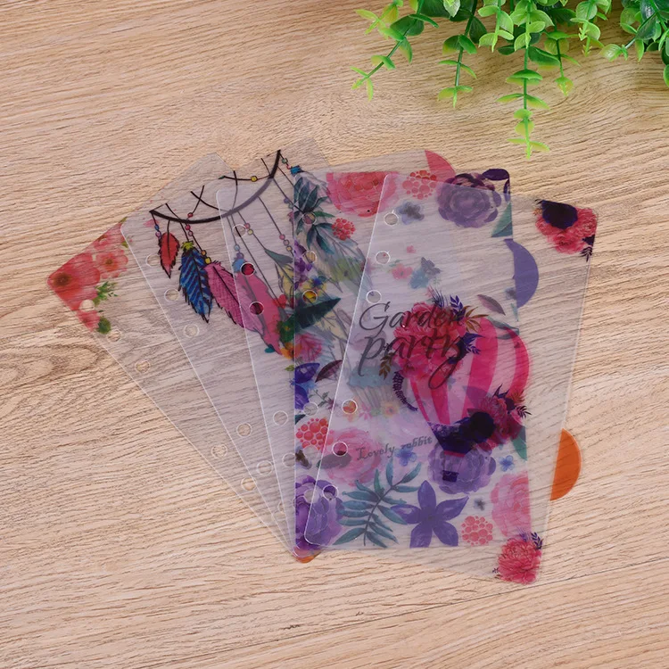 

A5 A6 Spiral Notebook Loose Leaf Transparent PP Separator Pages cartoon petal Flower 5 sheets Separate Match filofax Kikkik