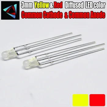 

1000pcs LED 3mm Diffused Yellow And Red Common Cathode Common Anode 3 Pin Round 3 mm Bi-Color LED Light-Emitting Diode