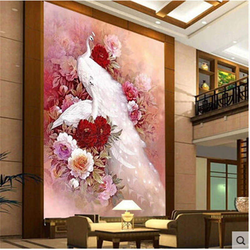 DIY 5D Diamond Embroidery Animal White Peacock 3D Diamond Painting Flower Cross Stitch Full Rhinestone Package Mosaic Craft Gift