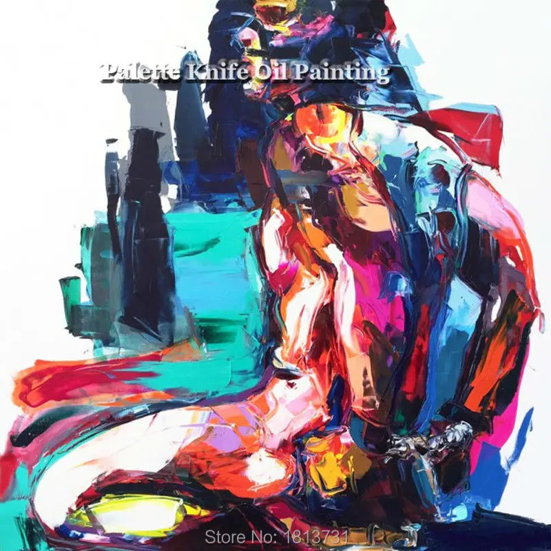 

Hand painted Francoise Nielly Palette knife portrait Face Oil painting Character figure canva wall Art picture15-13