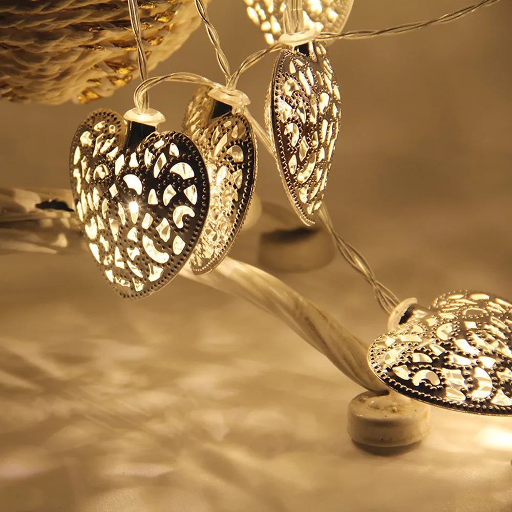 

Led light Fairy String Light Metal Heart Shaped Curtain Lamp Wedding Outdoor Decor Gold led accessories decoracao festa