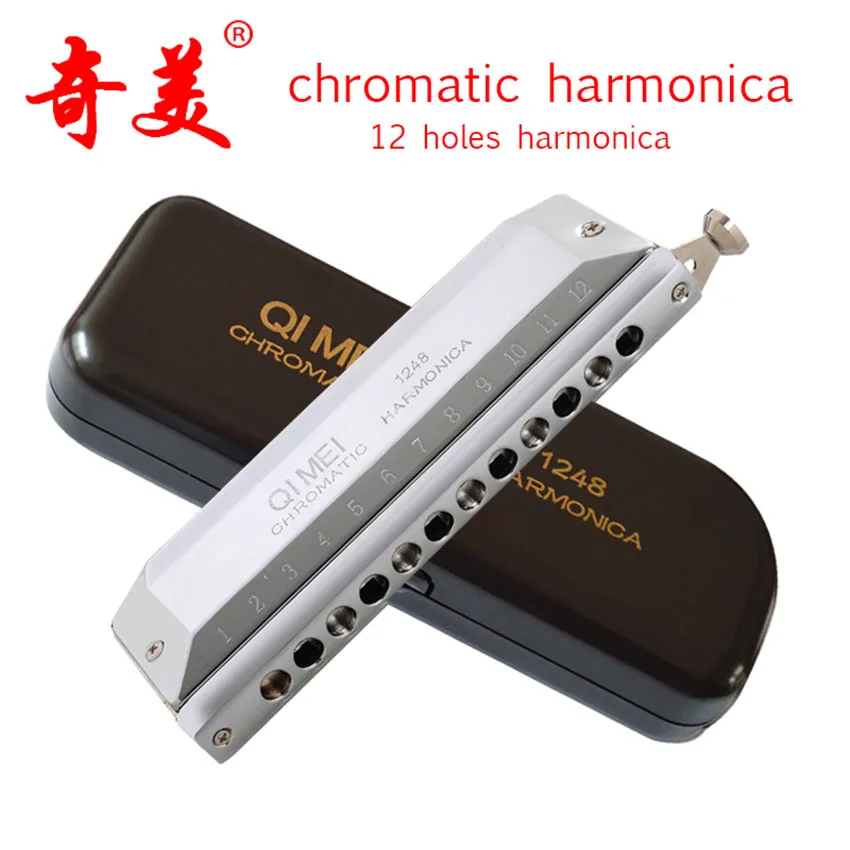 

Chromatic Harmonica QIMEI 12 Holes/48 Tones Professional Wind Musical Instrument Adult Student C1-D4 Quality Mouth Organ Gifts