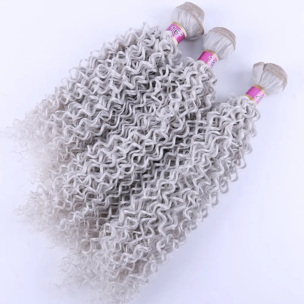 hair extensions color grey kinky curly high temperature synthetic hair extension for women