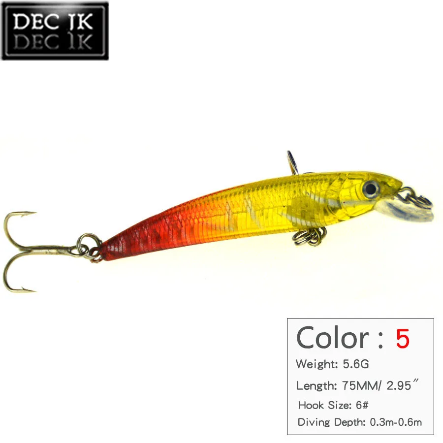 6PCS Plastic Hard Sea Fishing Lure Fake Bait Jerkbait Pike Tackle Float Crankbaits Minnow 3D Fish Eye Saltwater Lures Laser Baits (5)