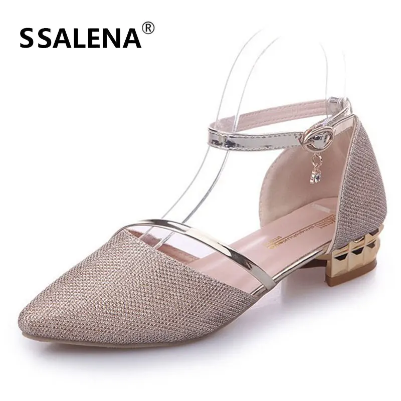 

Women Pointed Toe Wedding Sandals Female Bling Bling Buckle Strap Party Shoes Ladies Mid Heel Shallow Elegant Footwear AA60719