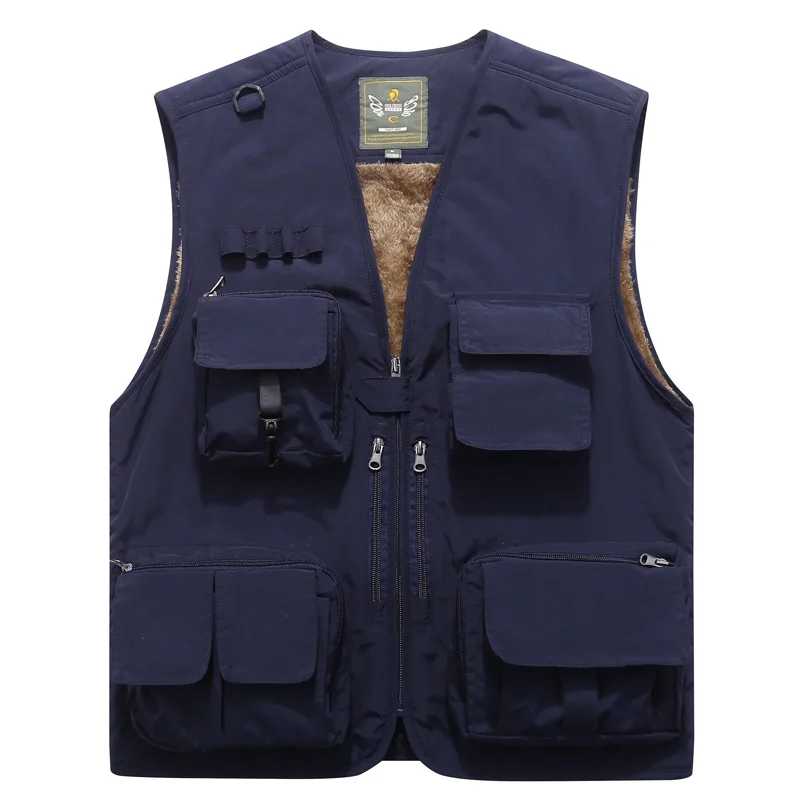 MANLI мужской уличный жилет для рыбалки летним походом, охотничьим мульти-карманом, водонепроницаемый жилет, Профессиональная фотография, куртки - Цвет: blue Plus velvet